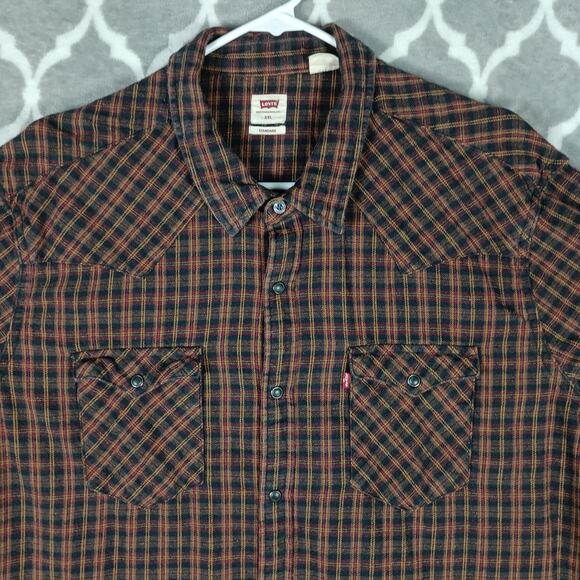 Levi's Flannel Shirt Mens 2XL Standard Plaid Western Button Down Long Sleeve - Picture 1 of 11